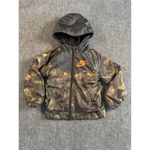 Nike Kids Camo Fleece Lined Jacket Hooded Orange Logo Camouflage Size 4T